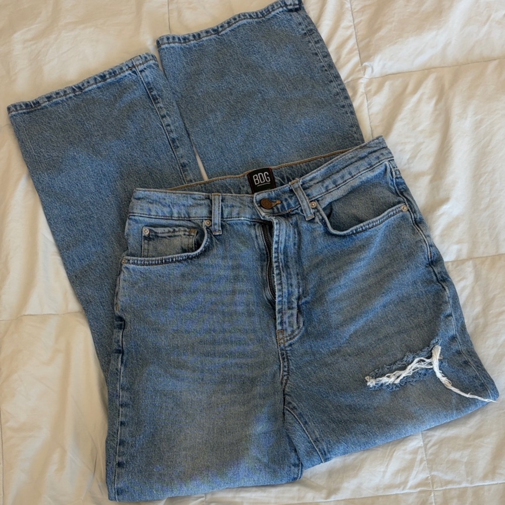 BDG Urban Outfitters High Rise Flare Jeans Distressed Light Wash Size 30 Y2K